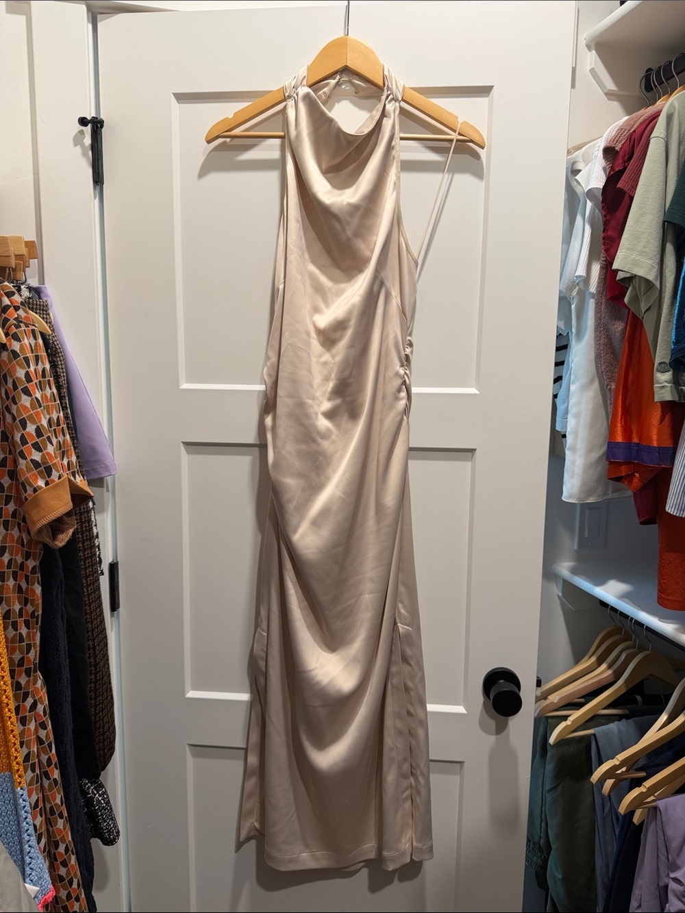 BHLDN Satin Cowl-Neck Maxi Dress in Champagne Blush